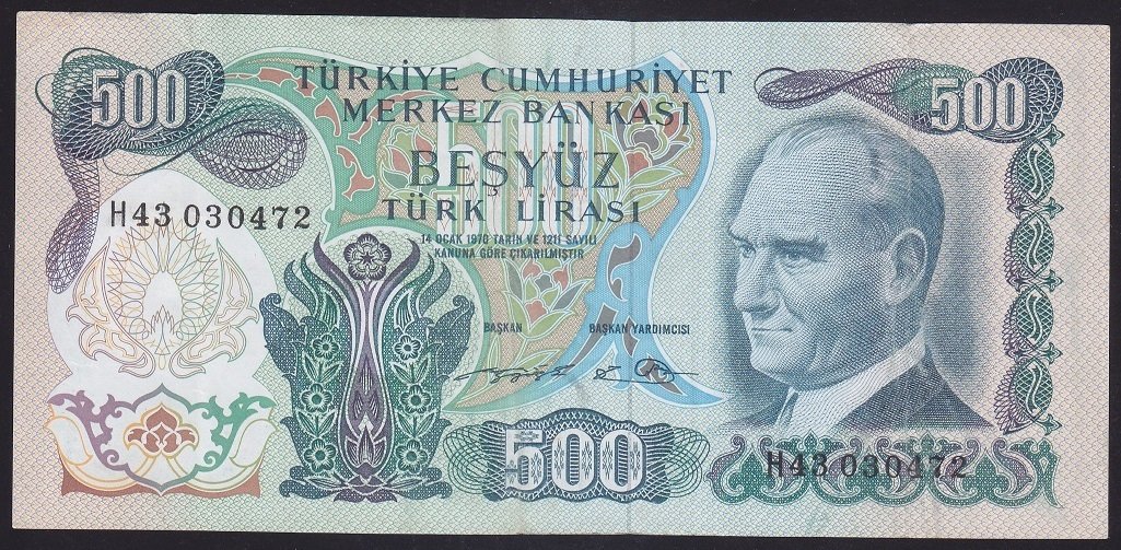 6.EMİSYON 2.TERTİP 500 LİRA H43 030472 ÇOK TEMİZ +
