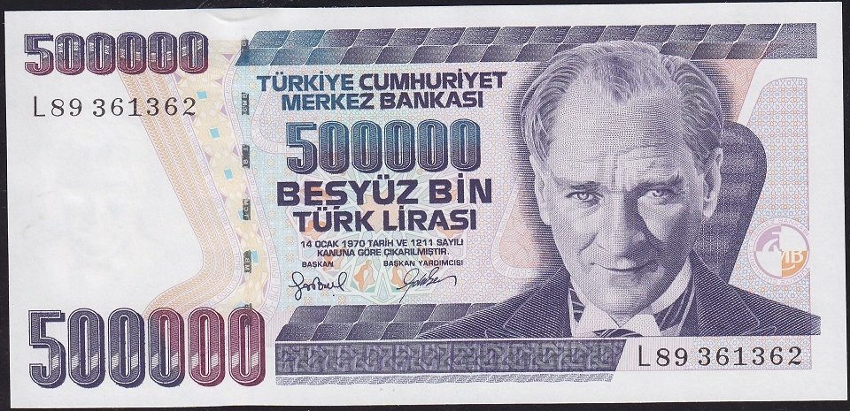 7.Emisyon 4.Tertip 500000 Lira L89 361362 Çilaltı Çil