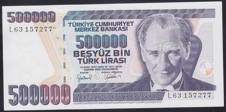 7.EMİSYON 4.TERTİP 500000 LİRA L63 157277 ÇİLALTI ÇİL eski kağıt para değerleri