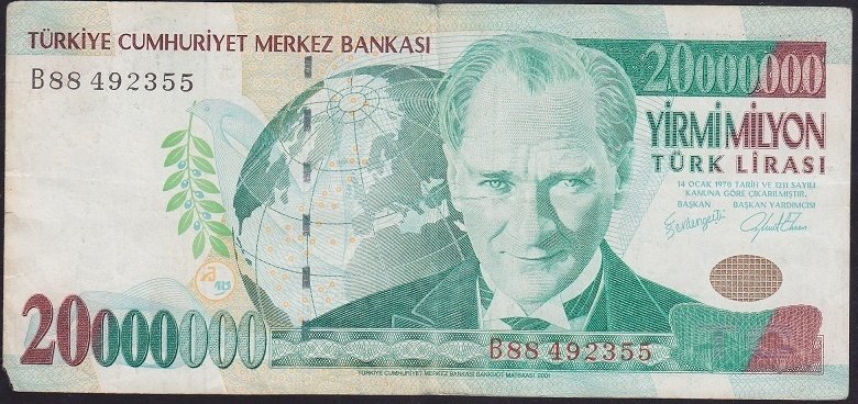 7.EMİSYON 20 000 000 LİRA B88 492355 TEMİZ