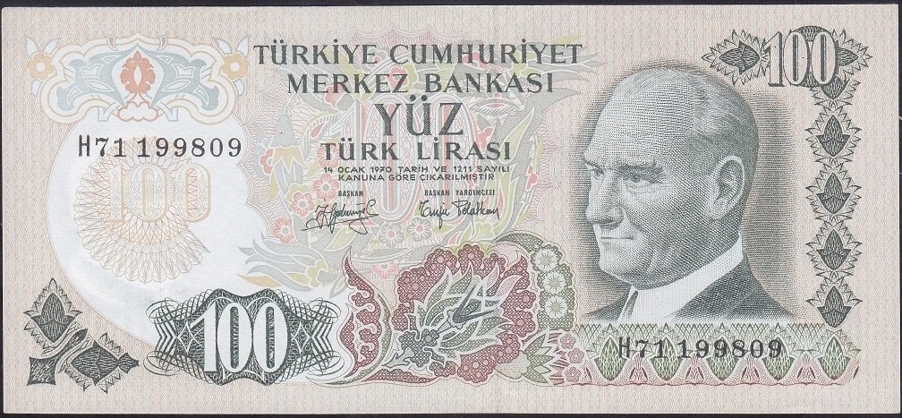 6.Emisyon 2.Tertip 100 Lira H71 199809 Çilaltı