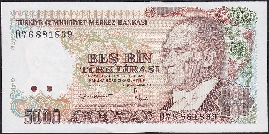7.Emisyon 2.Tertip 5000 Lira D76 881839 Çilaltı