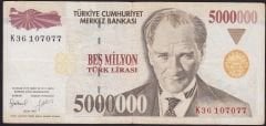 7.Emisyon 5 000 000 Lira K36 107077 Çok Temiz