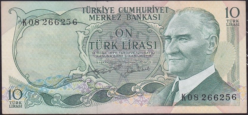 6.Emisyon 2.Tertip 10 Lira K08 266256 Çok Temiz +