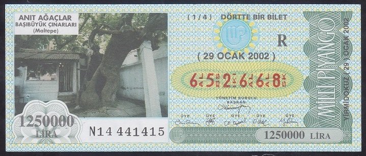2002 29 OCAK ÇEYREK BİLET R SERİSİ