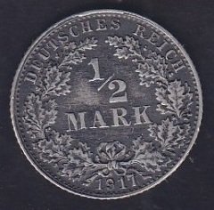 ALMANYA 1/2 MARK 1917 G GÜMÜŞ