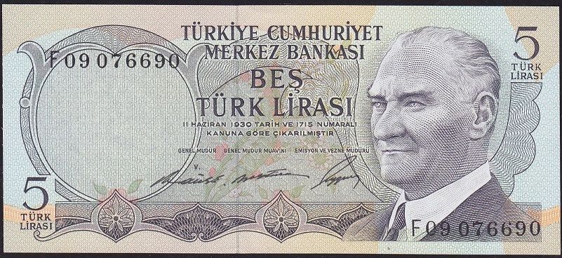 6.Emisyon 1.Tertip 5 Lira F09 076690 Çilaltı