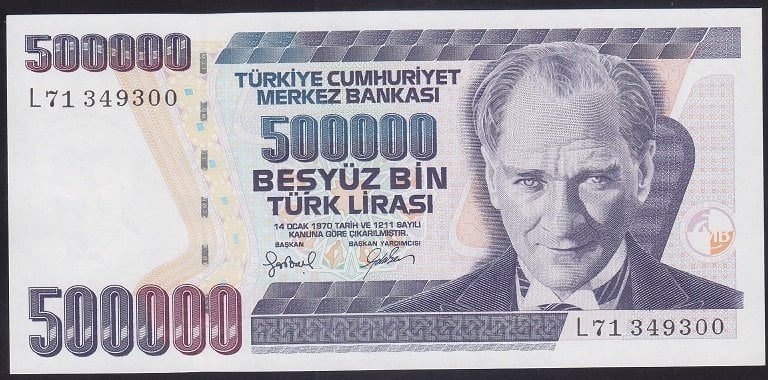 7.EMİSYON 4.TERTİP 500000 LİRA L71 349300 ÇİLALTI (BANDROL BASKISI İZ YAPMIŞ) eski para alan yerler