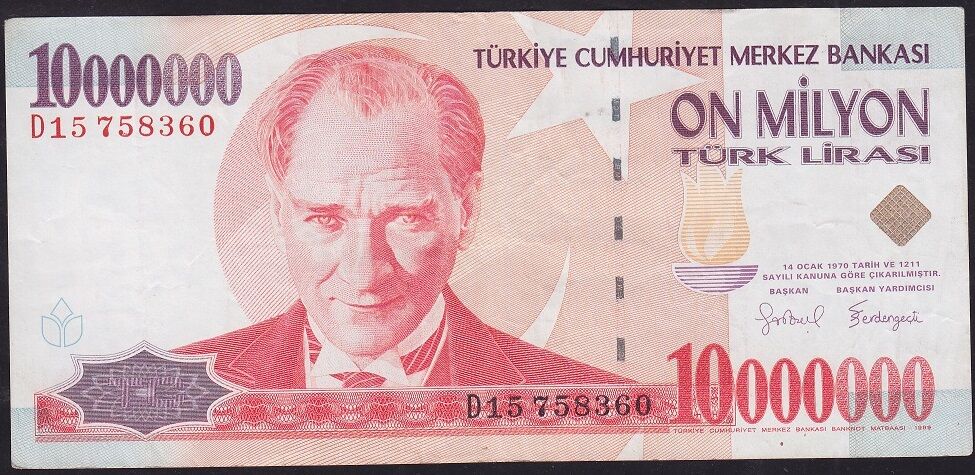 7.Emisyon 10.000.000 Lira D15 758360 Çok Temiz+
