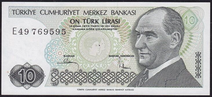 7.Emisyon 2.Tertip 10 Lira E49 769595 Ççt Çilaltı
