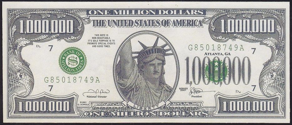 Amerika 1000000 Dolar 2001 Çil Fantazi Para