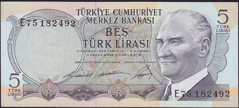 6.Emisyon 1.Tertip 5 Lira E75 182492 Çil