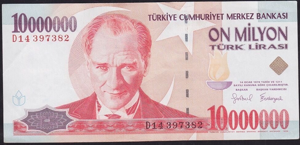 7.Emisyon 10000000 Lira D14 397382 Ççt Çilaltı
