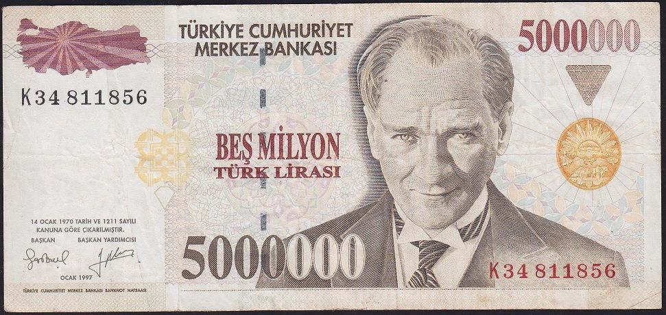 7.Emisyon 5 000 000 Lira K34 811856 Çok Temiz+