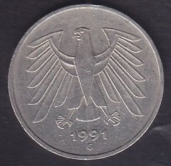 ALMANYA 5 MARK 1991 G SERİSİ ÇOK ÇOK TEMİZ