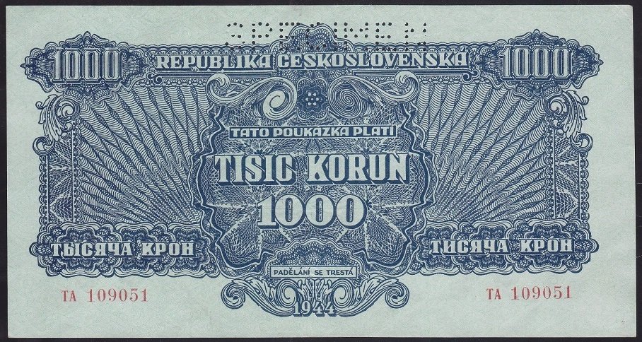 ÇEKOSLOVAKYA 1000 KORUN 1944 ÇİLALTI SPECİMEN