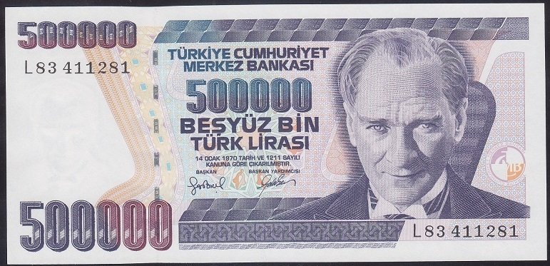 7.EMİSYON 4.TERTİP 500000 LİRA L83 411281 ÇİLALTI ÇİL eski para alan yerler