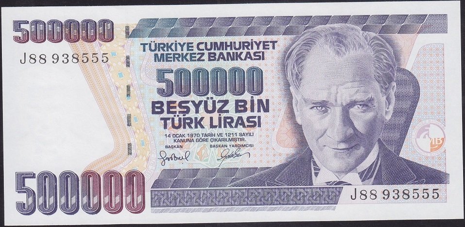 7.Emisyon 4.Tertip 500000 Lira J88 938555 Çil