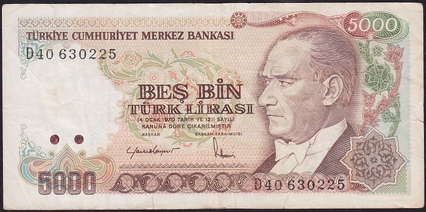 7.Emisyon 2.Tertip 5000 Lira D40 630225 Temiz