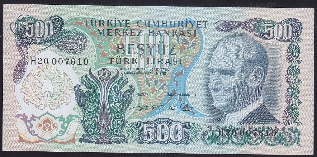 6.EMİSYON 2.TERTİP 500 LİRA H20 007610 ÇİLALTI