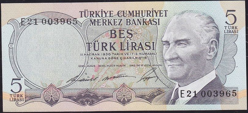 6.Emisyon 1.Tertip 5 Lira E21 003965 Çilaltı