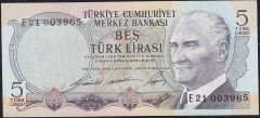 6.Emisyon 1.Tertip 5 Lira E21 003965 Çilaltı