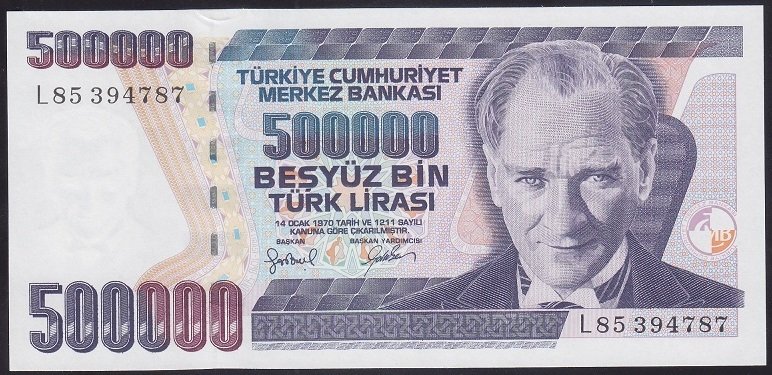 7.EMİSYON 4.TERTİP 500000 LİRA L85 394787 ÇİLALTI ÇİL eski para alan yerler