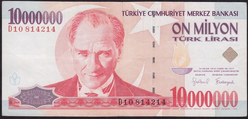 7.Emisyon 10.000.000 Lira D10 814214 Çok Temiz+