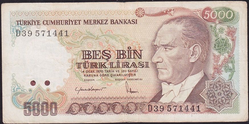 7.Emisyon 2.Tertip 5000 Lira D39 571441 Çok Temiz