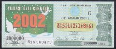 2001 31 ARALIK ÇEYREK BİLET G SERİSİ