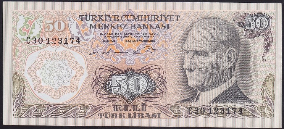 6.EMİSYON 1.TERTİP 50 LİRA C30 123174 ÇÇT +