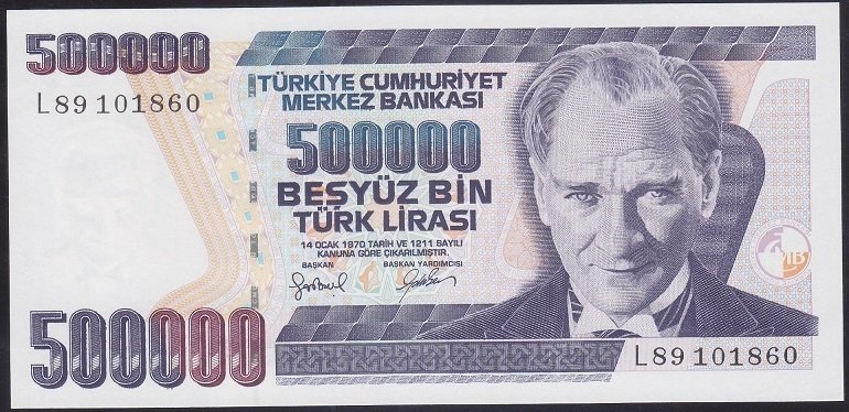 7.EMİSYON 4.TERTİP 500000 LİRA L89 101860 ÇİLALTI ÇİL eski para alan yerler