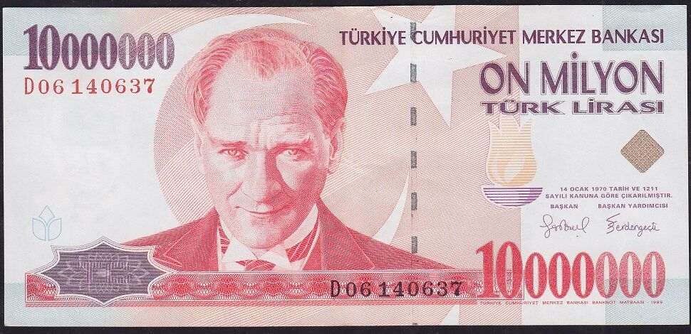 7.Emisyon 10.000.000 Lira D06 140637 Çok Çok Temiz+