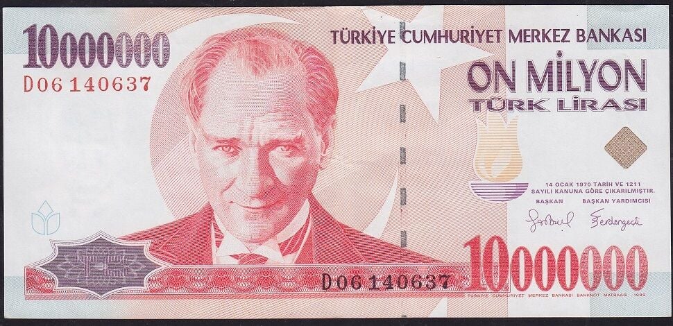 7.Emisyon 10000000 Lira D06 140637 Çok Çok Temiz+