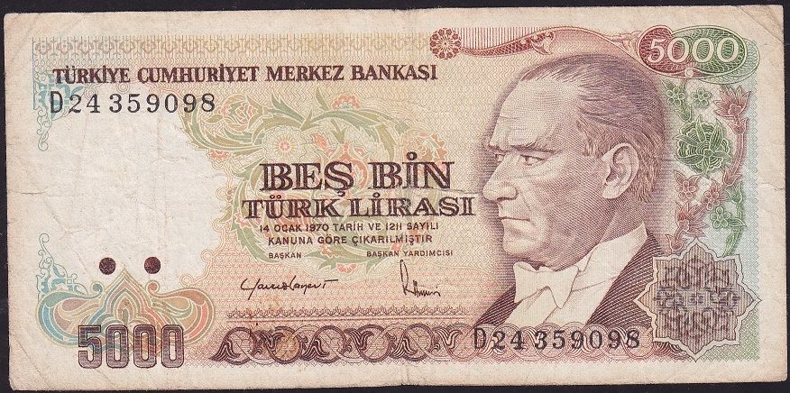 7.Emisyon 2.Tertip 5000 Lira D24 359098 Çok Temiz