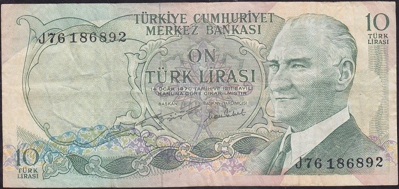 6.Emisyon 2.Tertip 10 Lira J76 186892 Çok Temiz