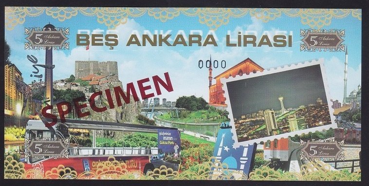 ÖZEL BASKI 5 ANKARA LİRASI - HOLOGRAMLI - EMNİYET ŞERİTLİ - SPECİMEN