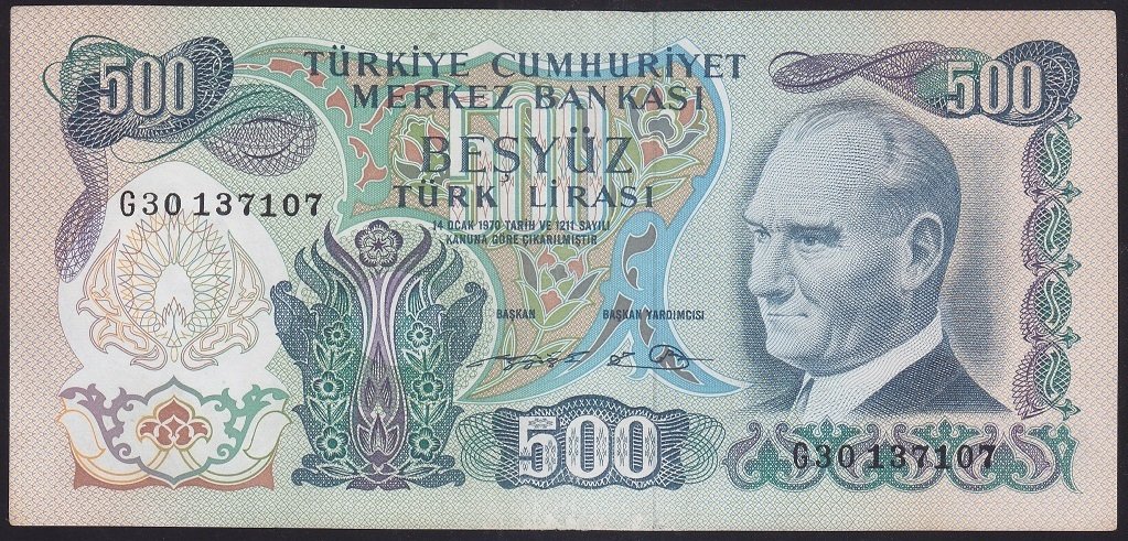 6.EMİSYON 2.TERTİP 500 LİRA G30 137107 ÇÇT ( DÜZLENMİŞ )