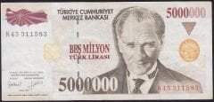 7.Emisyon 5000000 Lira K45 311583 Çok Temiz+