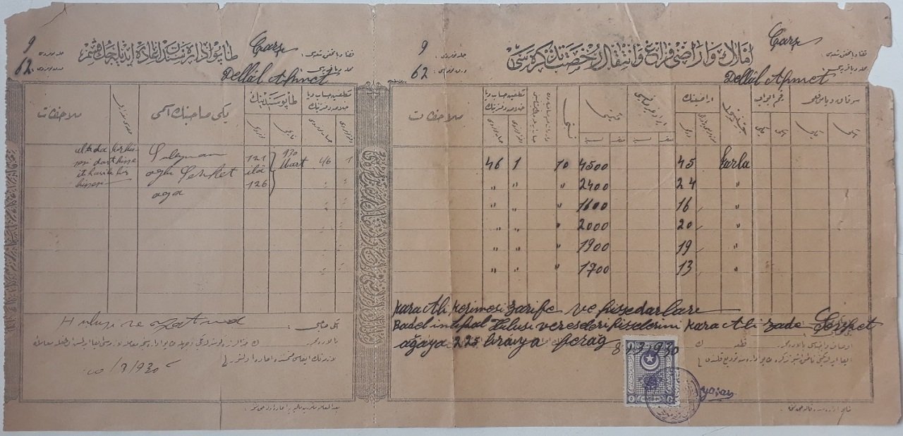 1930 TARİHLİ OSMANLICA PULLU EVRAK ( 41 X 20 CM )  HALİYLE