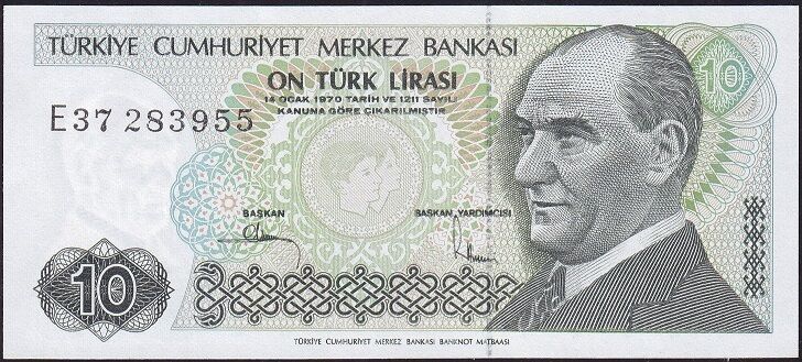 7.Emisyon 2.Tertip 10 Lira E37 283955 Çil