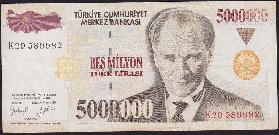 7.Emisyon 5 000 000 Lira K29 589982 Çok Temiz