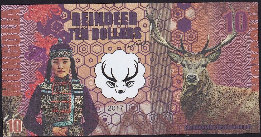 Moğolistan Ren Geyiği 10 Dolar 2017 Çil Fantazi Para