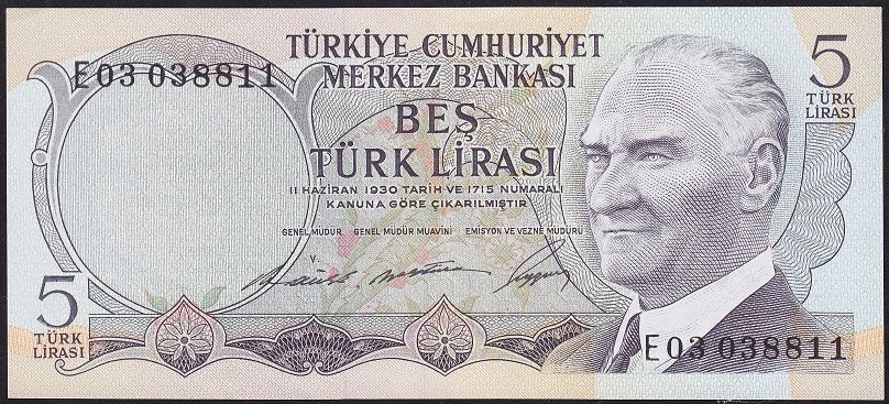 6.Emisyon 1.Tertip 5 Lira E03 038811 Çilaltı