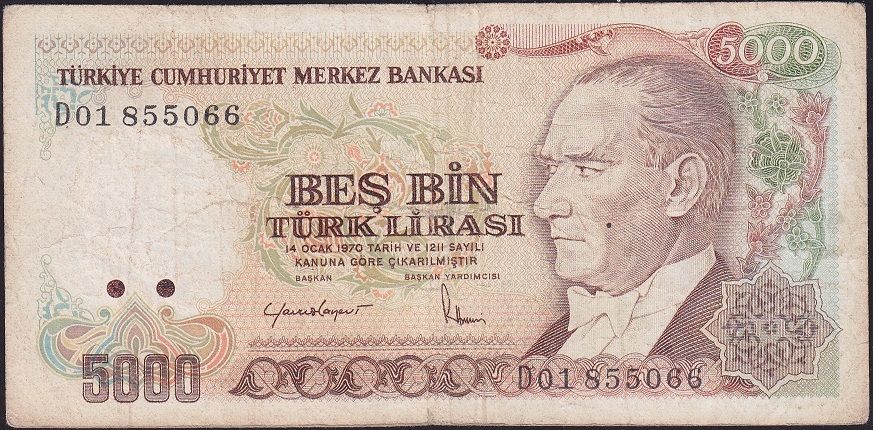 7.Emisyon 2.Tertip 5000 Lira D01 855066 Çok Temiz