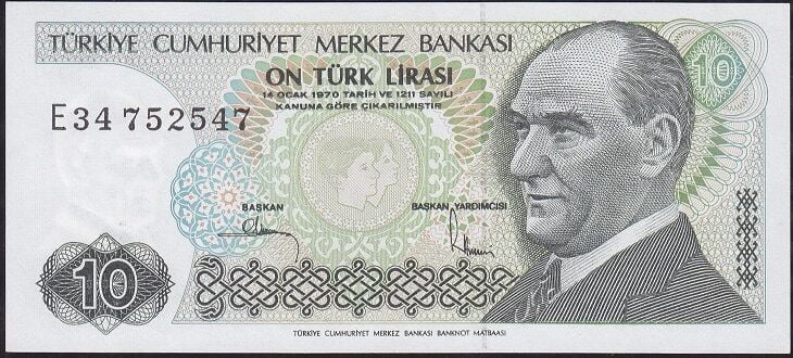 7.Emisyon 2.Tertip 10 Lira E34 752547 Çilaltı Çil