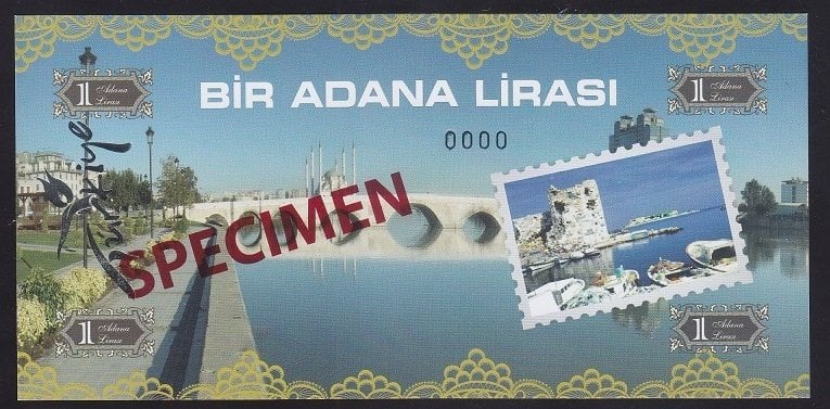 ÖZEL BASKI 1 ADANA LİRASI - HOLOGRAMLI - EMNİYET ŞERİTLİ - SPECİMEN