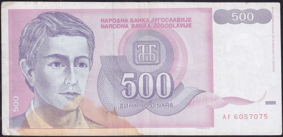 Yugoslavya 500 Dinar 1992 Çok Temiz