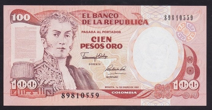 Kolombiya 100 Pesos 1 Ocak 1991 Çil Pick 426e