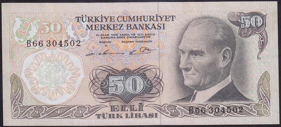 6.EMİSYON 1.TERTİP 50 LİRA B66 304502 ÇİLALTI